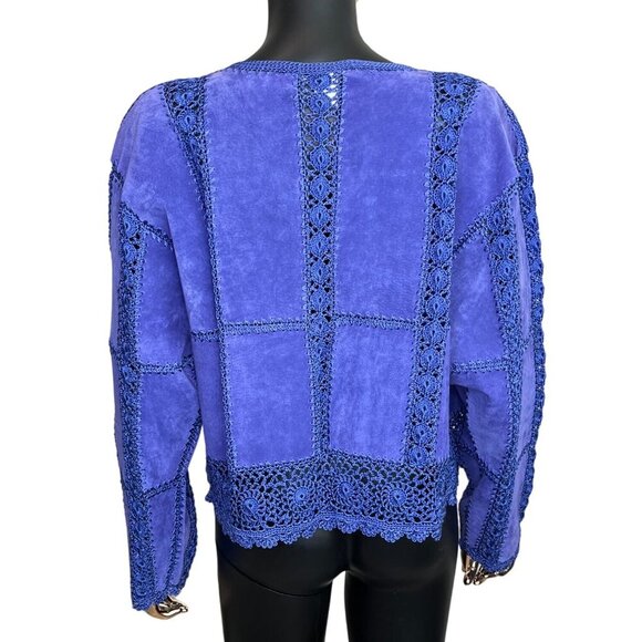 Vintage SMH Boutique Purple Suede & Crochet Leather Jacket Size Large - Picture 4 of 10